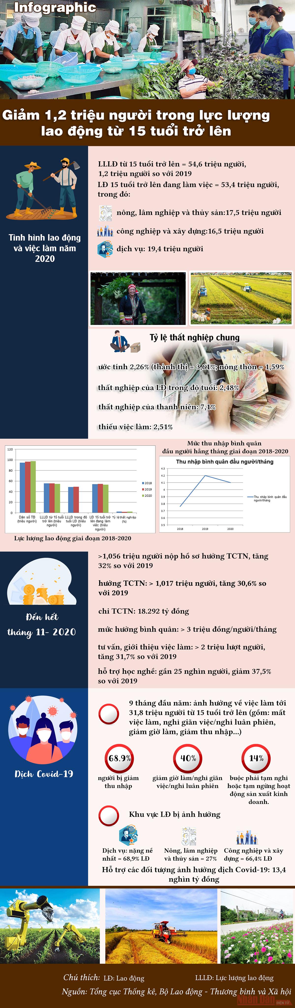 [Infographic] Giảm 1,2 triệu người trong lực lượng lao động từ 15 tuổi trở lên