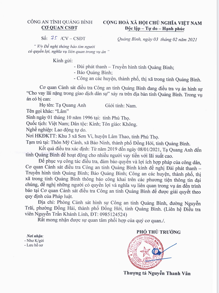 Tìm người có quyền lợi, nghĩa vụ liên quan trong vụ án