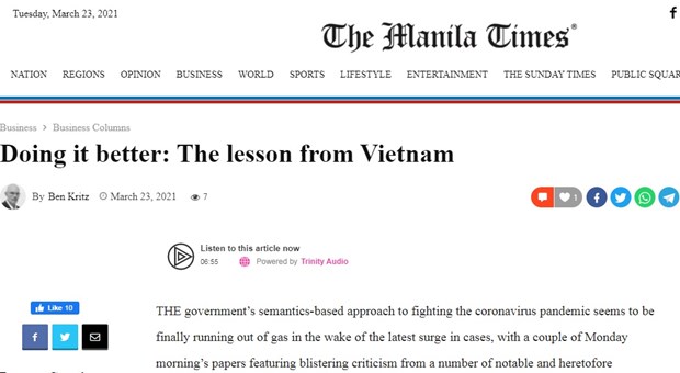 Báo Philippines: Việt Nam đã tạo nên công thức chống COVID-19 hiệu quả