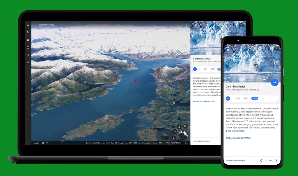 Tác động của biến đổi khí hậu được hiển thị qua Google Earth