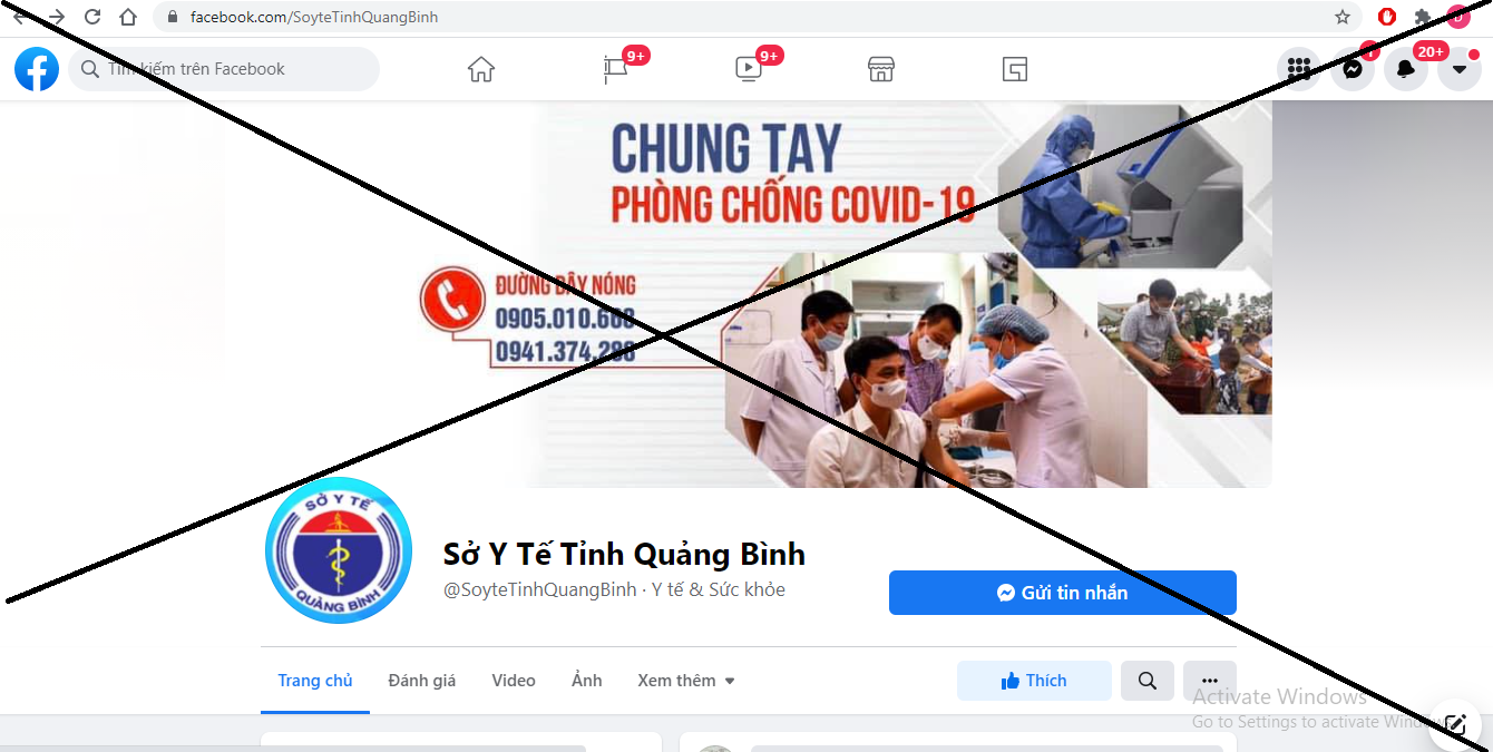 Trang fanpage "Sở Y Tế Tỉnh Quảng Bình" là giả mạo