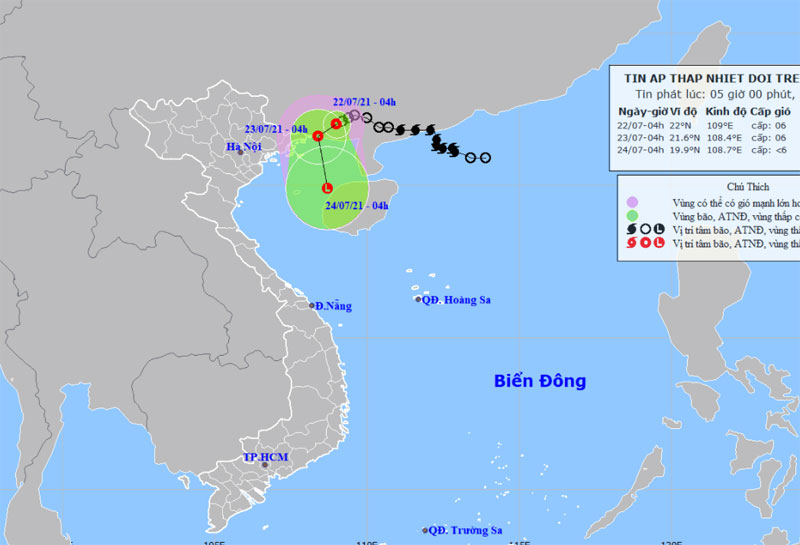 Áp thấp nhiệt đới giật cấp 8, cách Móng Cái khoảng 120 km
