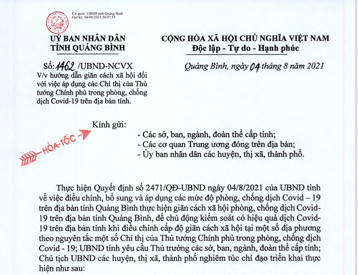 UBND tỉnh hướng dẫn giãn cách xã hội trong phòng, chống dịch Covid-19