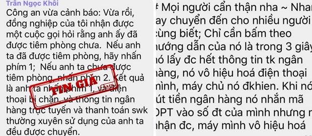 Cuộc gọi hỏi tiêm phòng khiến bị mất tài khoản ngân hàng là tin giả