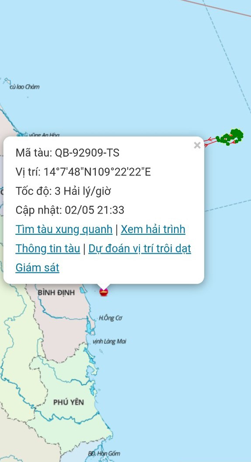 Một thuyền viên tàu cá Bố Trạch mất tích trên vùng biển tỉnh Bình Định