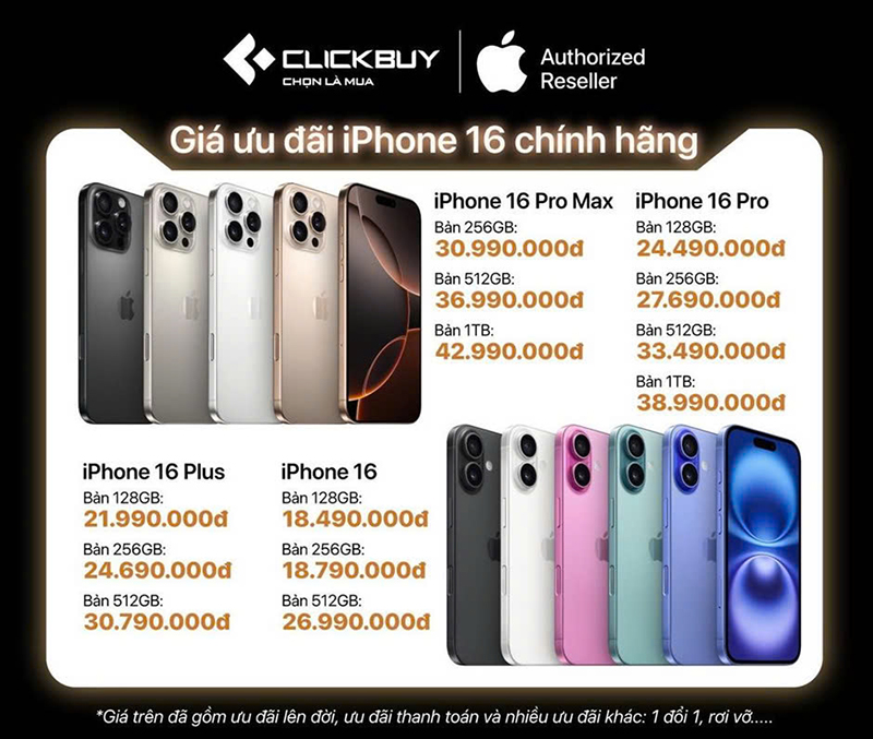 Sở hữu ngay iPhone 16 giá chỉ từ 21,99 triệu đồng tại Clickbuy kèm theo nhiều ưu đãi hấp dẫn