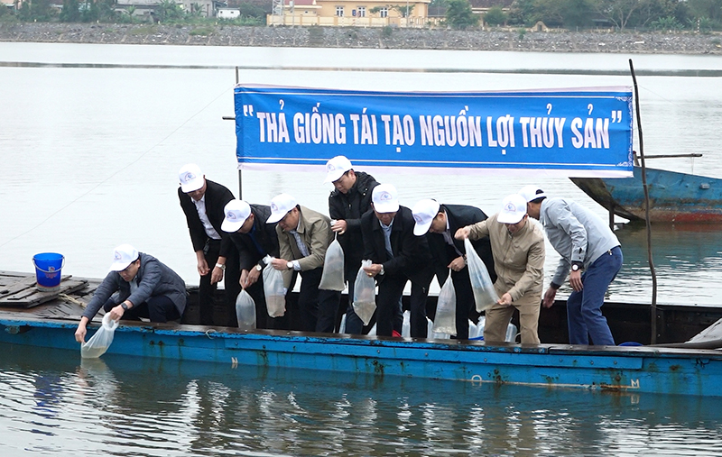 TX. Ba Đồn: Thả hơn 600.000 tôm, cá giống tái tạo nguồn lợi thủy sản